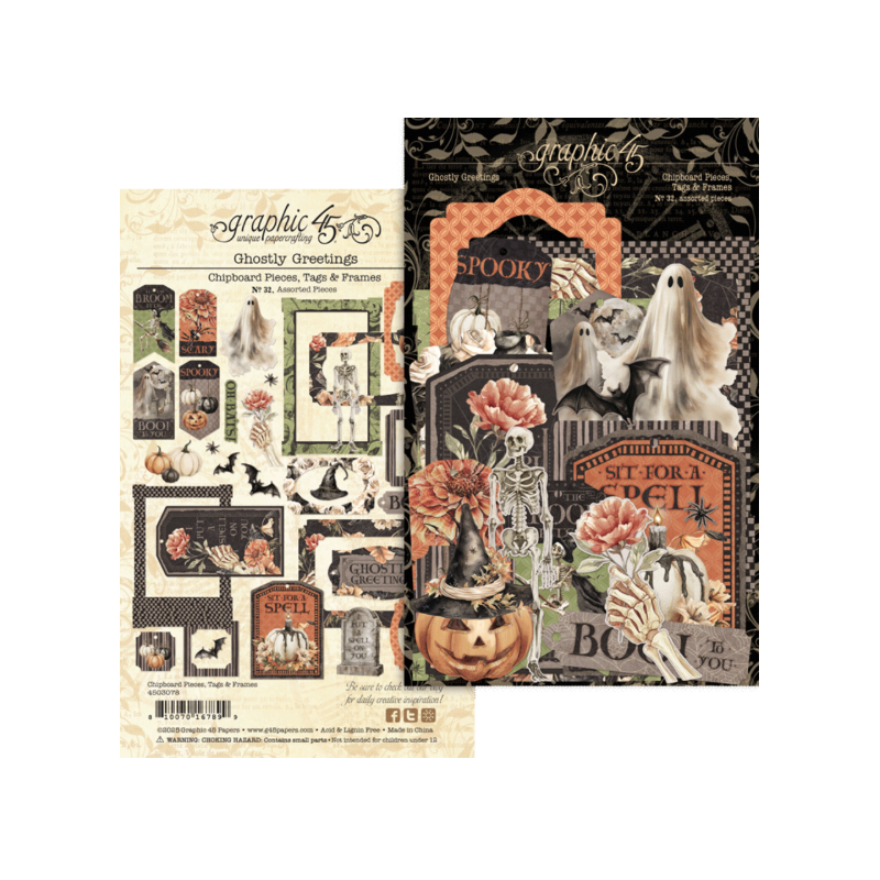 Graphic 45 Ghostly Greetings Chipboard Pieces, Tags & Frames (4503078)