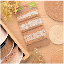 Vaessen Creative • Assortiment Jute ribbon/Lace Naturel/Ivory 3pcs 1m