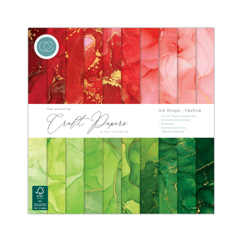Craft Consortium Essential Craft Papers 12x12 Inch Paper Pad Ink Drops Festive (CCEPAD037)