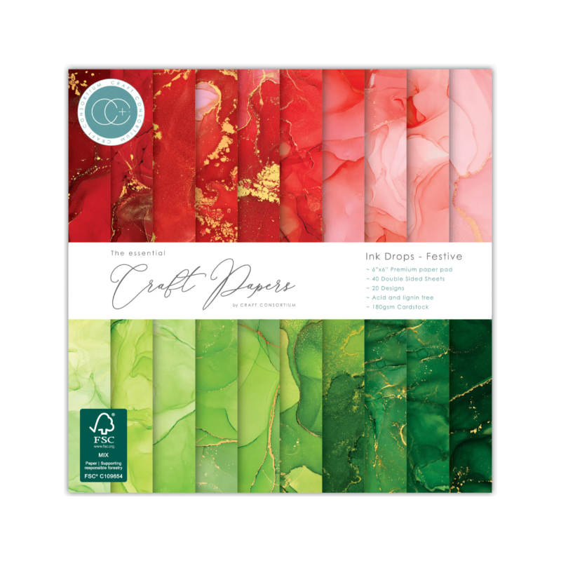 Craft Consortium Essential Craft Papers 6x6 Inch Paper Pad Ink Drops Festive (CCEPAD037B)
