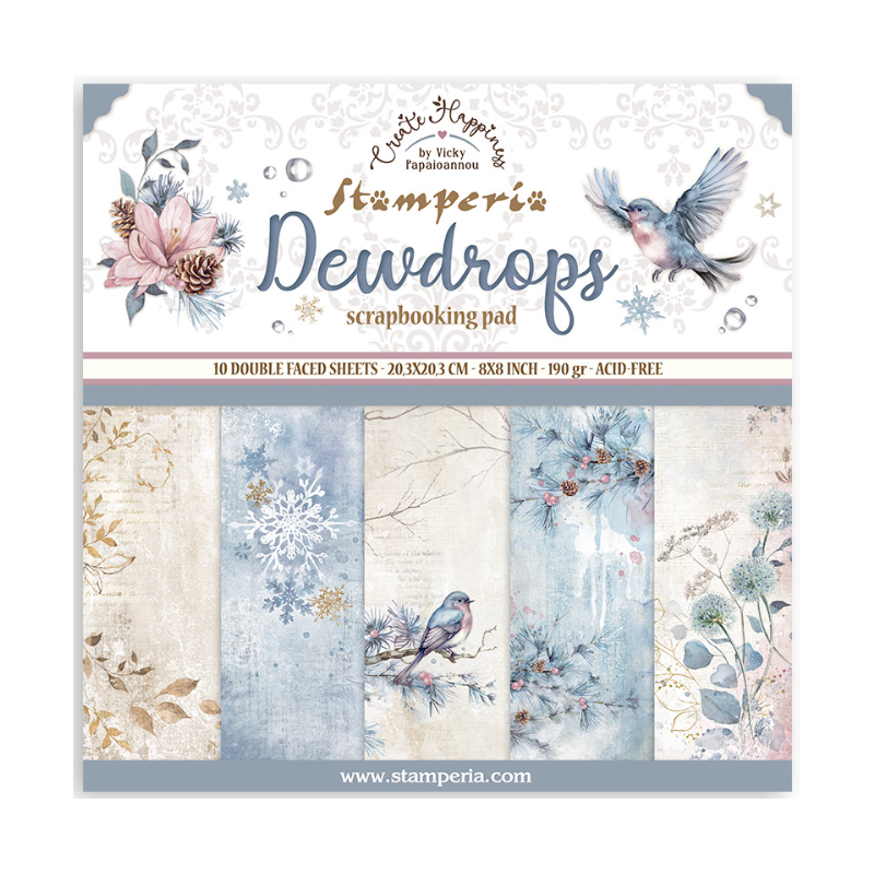 Stamperia Small Pad 10 sheets cm 20,3X20,3 (8"X8") - Create Happiness Dewdrops