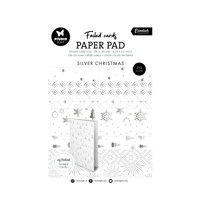 Studio Light • Essentials Foiled Cards Silver patterns 24st kortbaser A6
