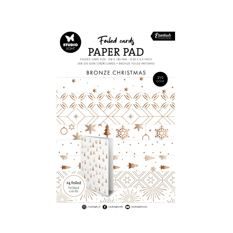 Studio Light • Essentials Foiled Cards Bronze patterns 24st kortbaser A6