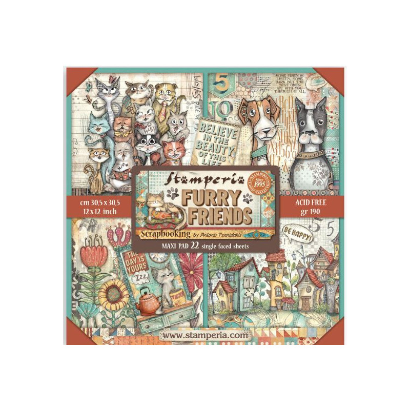 Stamperia Maxi Pad 22 sheets cm 30,5x30,5 (12"x12") Single face - Furry Friends (SBBXLB30)