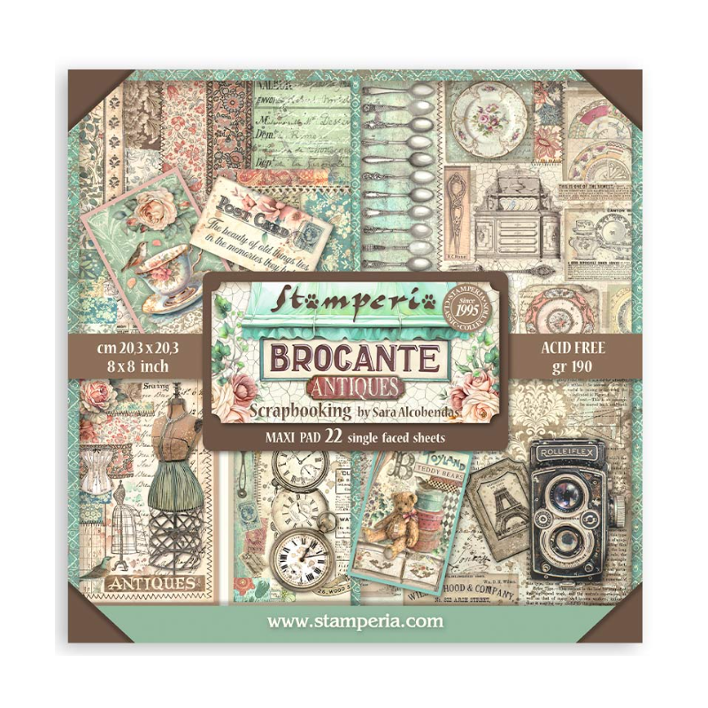 Stamperia Pad 22 sheets cm 20,3X20,3 (8"X8") Single Face Brocante Antiques