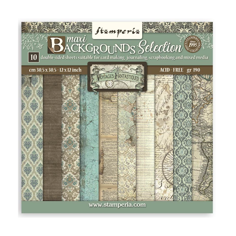 Stamperia Pad 10 sheets cm 30,5x30,5 (12"x12") Background selection - Voyages Fantastiques