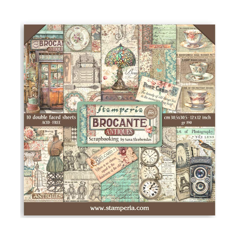 Stamperia Pad 10 sheets cm 30,5x30,5 (12"x12") - Brocante Antiques