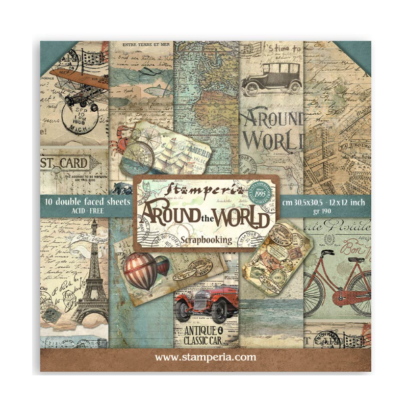 Stamperia Pad 10 sheets cm 30,5x30,5 (12"x12") - Around the world