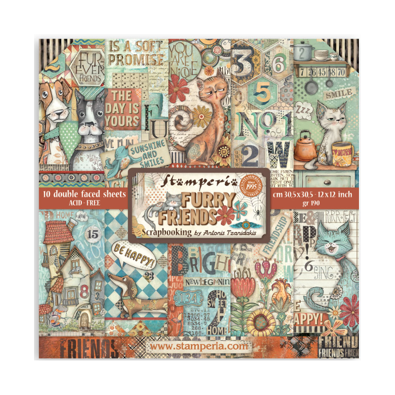 Stamperia Pad 10 sheets cm 30,5x30,5 (12"x12") - Furry Friends