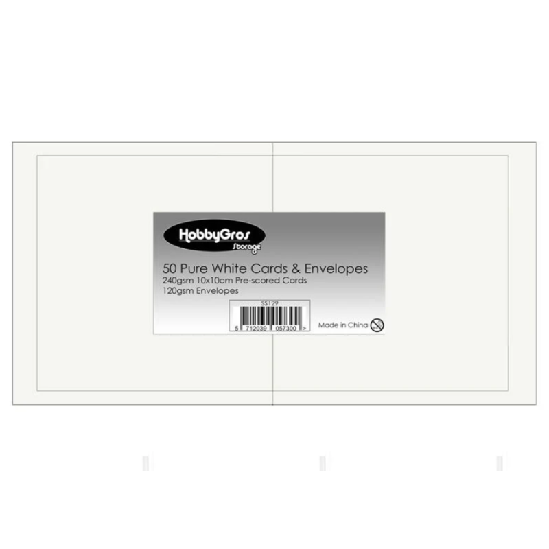 HobbyGros Storage - 50 Sets of 10x10cm Card/Envelopes "Pure White" SS129