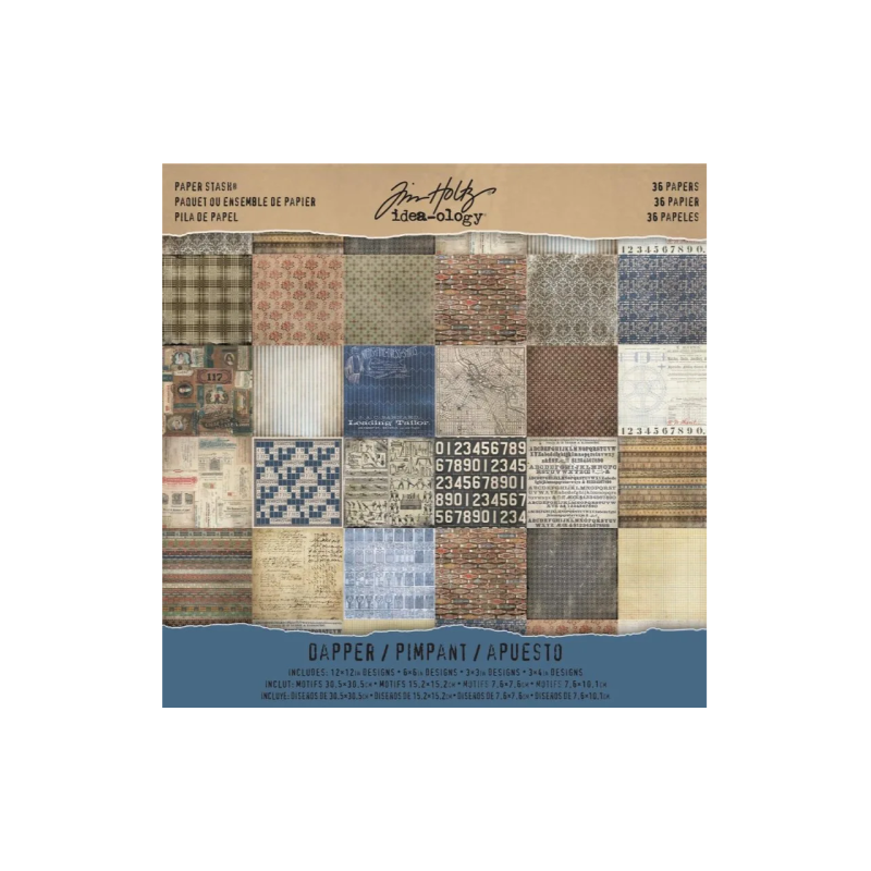 Tim Holtz Idea-Ology 12"x12" Paper Stash Paper Pad - Dapper (36 sheets)