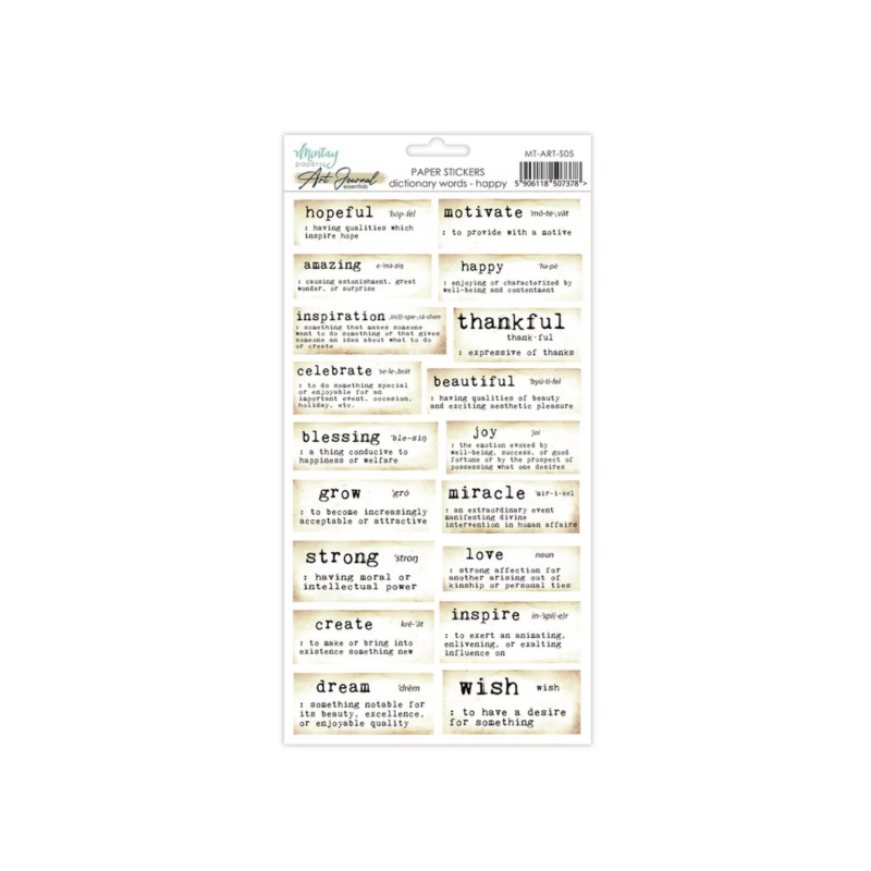 Mintay Art Journal Paper Stickers 6x12 Inch Dictionary Words Happy (MT-ART-S05)