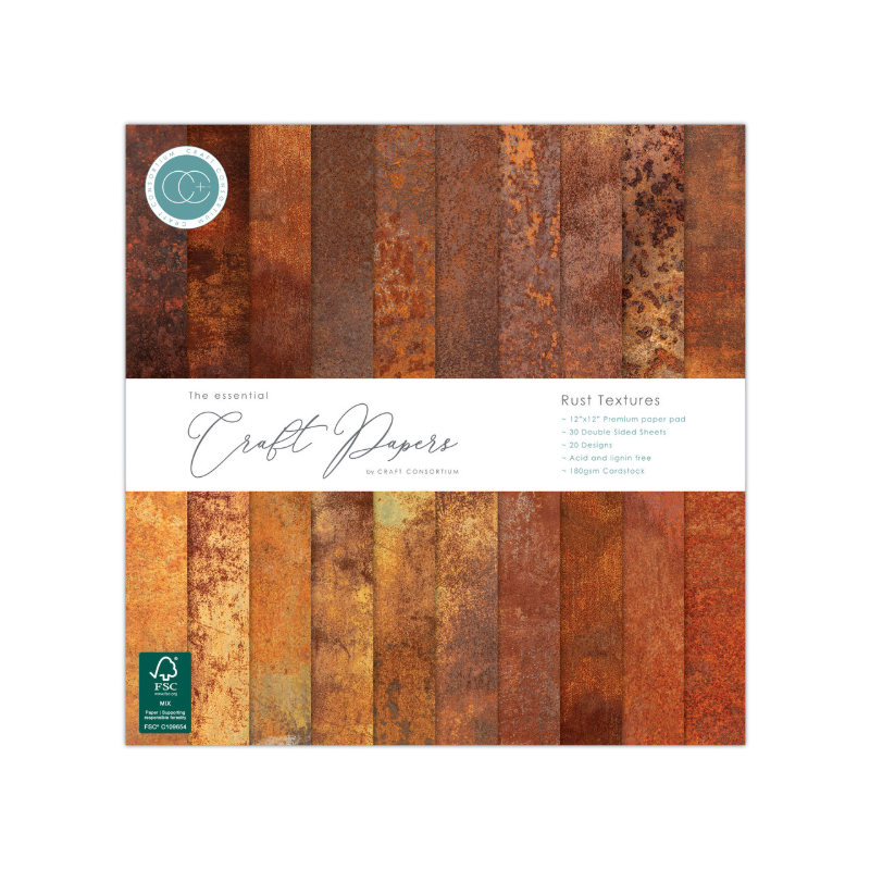 Craft Consortium Essential Craft Papers 12x12 Inch Paper Pad Rust Textures (CCEPAD043)