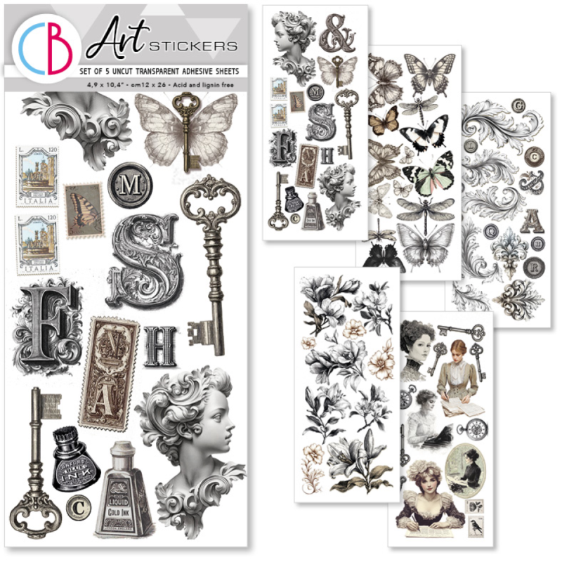 Ciao Bella Art Stickers Typographic transparent adhesive sheets 5/Pkg