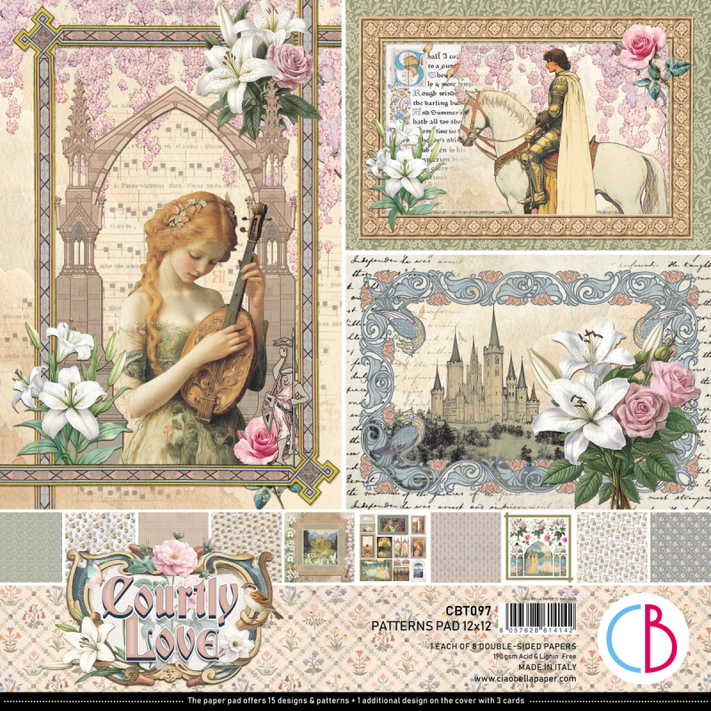 Ciao Bella Courtly Love Patterns Pad 12"x12" 8/Pkg