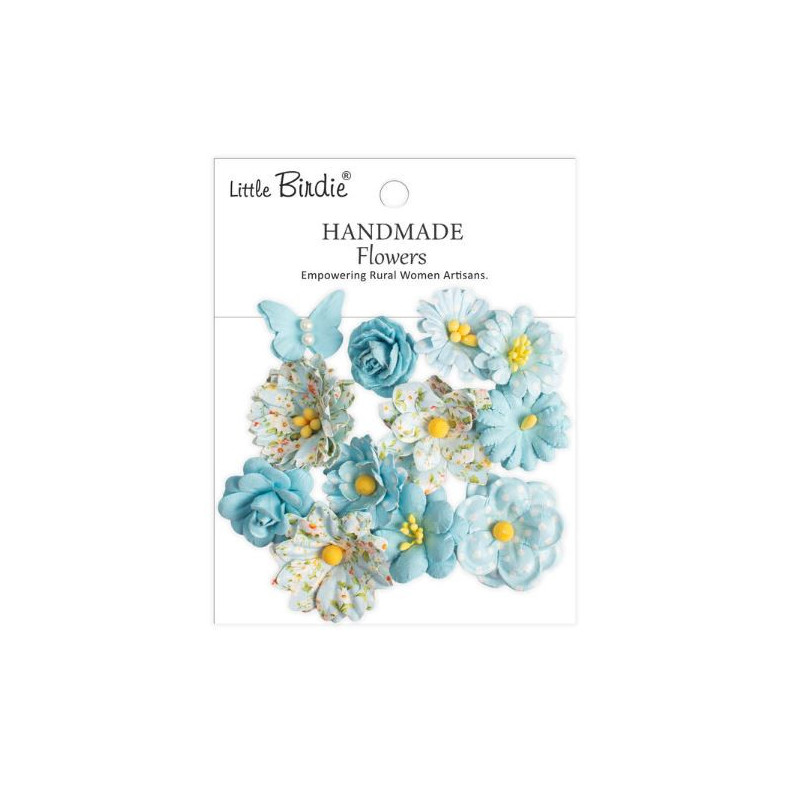 Little Birdie Handmade Printed Paper Flowers Jasper Blue Symphony (12pcs) (CR110161)