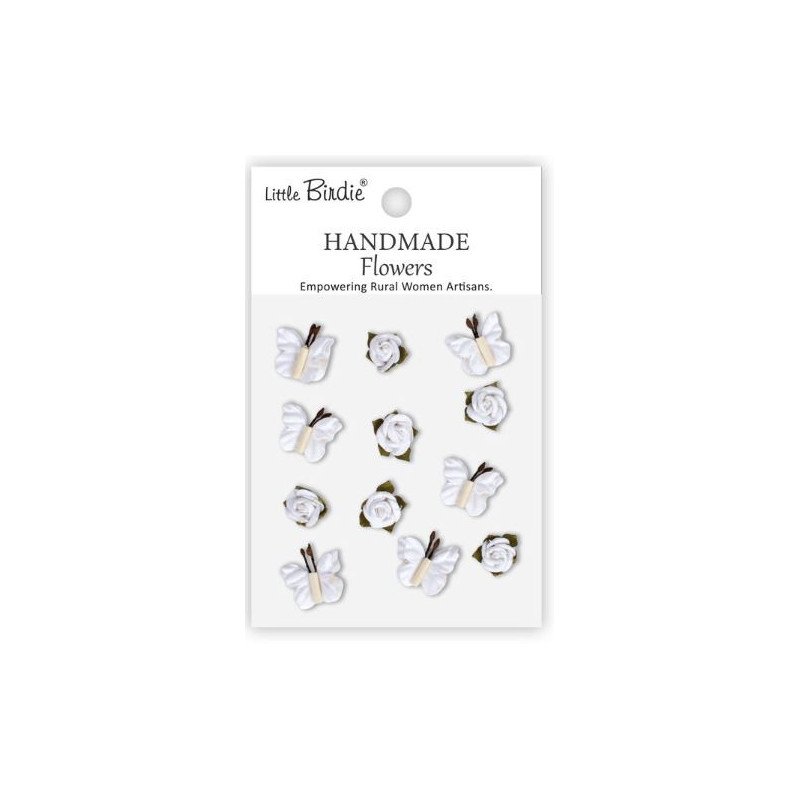 Little Birdie Handmade Flowers Roses & Butterflies Frosty White (12pcs) (CR109938)