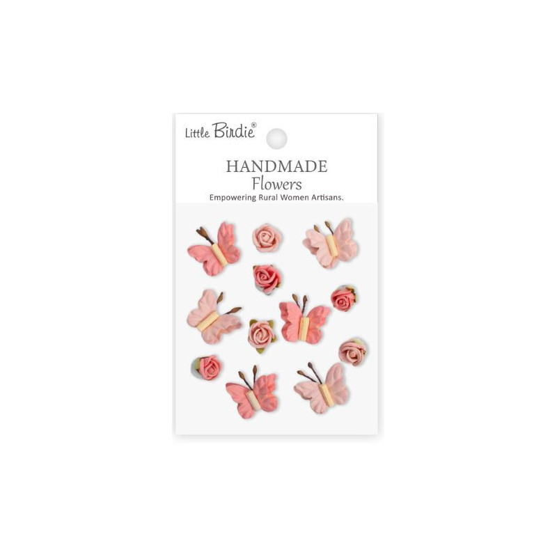 Little Birdie Handmade Flowers Roses & Butterflies Pink Passion (12pcs) (CR103308)
