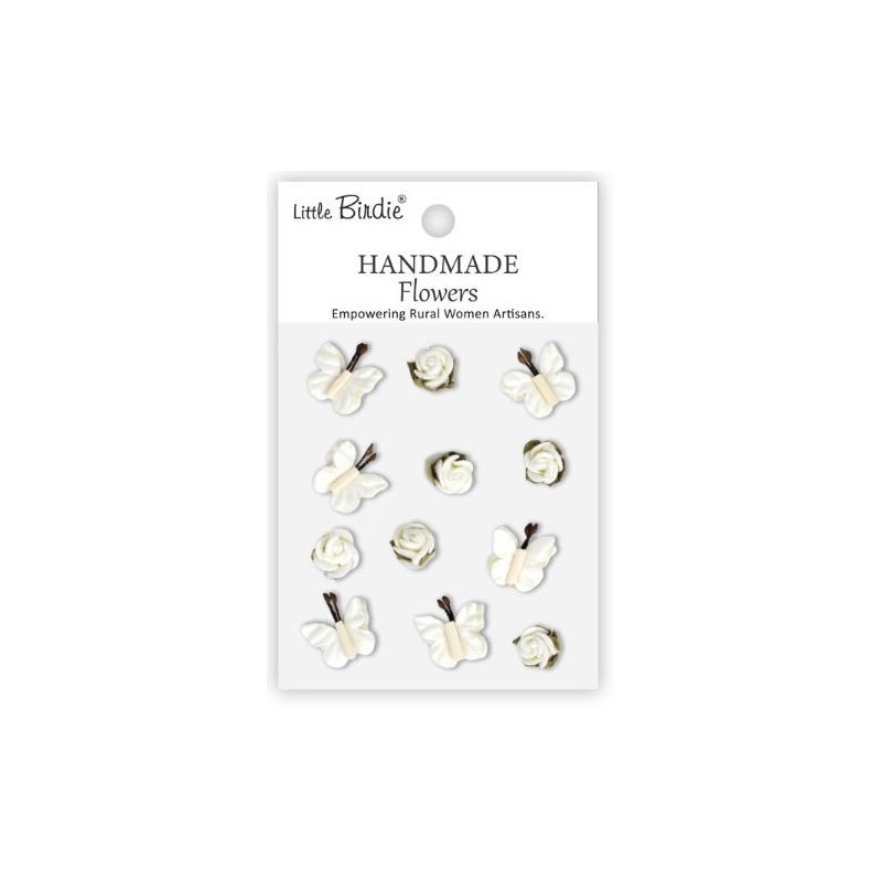 Little Birdie Handmade Flowers Roses & Butterflies Ivory Pearl (12pcs) (CR103304)