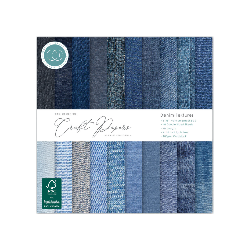 Craft Consortium Essential Craft Papers 6x6 Inch Paper Pad Denim Textures (CCEPAD044B)