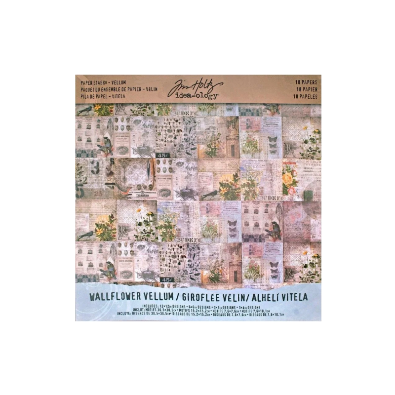 Tim Holtz Idea-Ology Vellum Paper Stash 12"x12" - Wallflower (18 sheets)