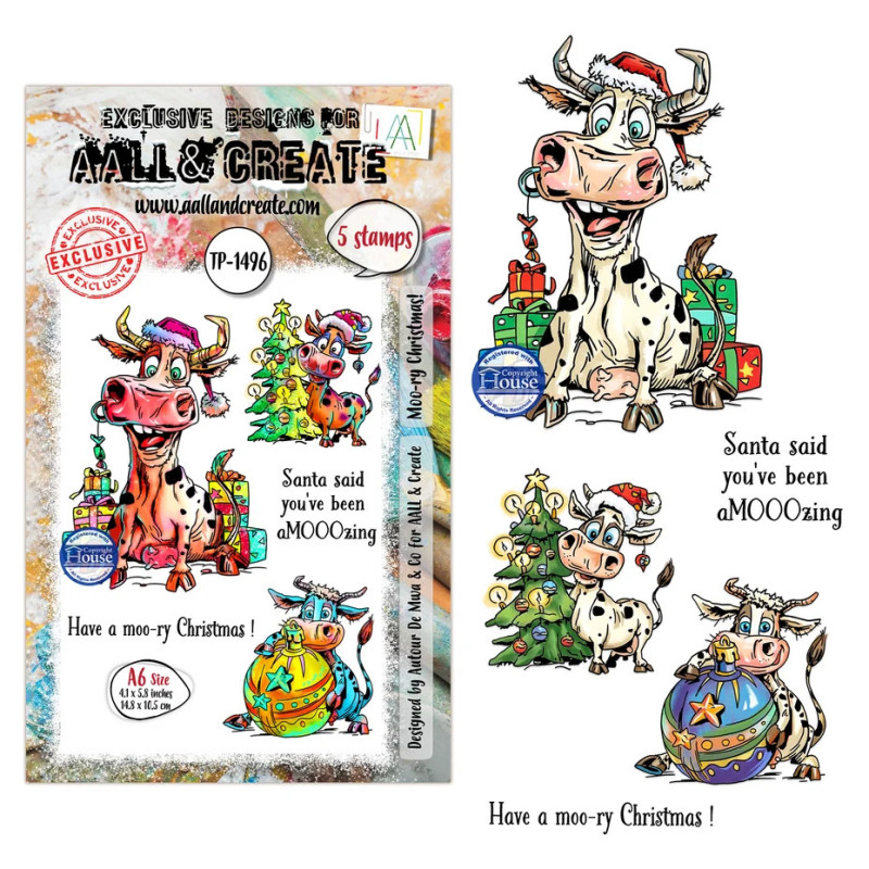 Aall And Create Festive Friends A6 Stamp Sets Moo-ry Christmas! by Autour De Mwa & Co (AALL-TP-1496)