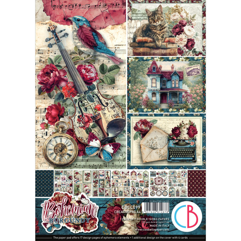 Ciao Bella Bohemian Burgundy A4 Creative Pad (9pcs) (CBCL099)