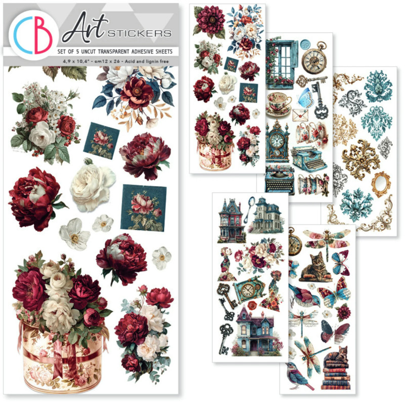 Ciao Bella Bohemian Burgundy Transparent Adhesive Sheets (5pcs) (CBI018)