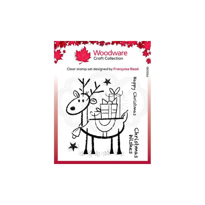 Woodware clear Stamp rudolph pressies 10x10cm