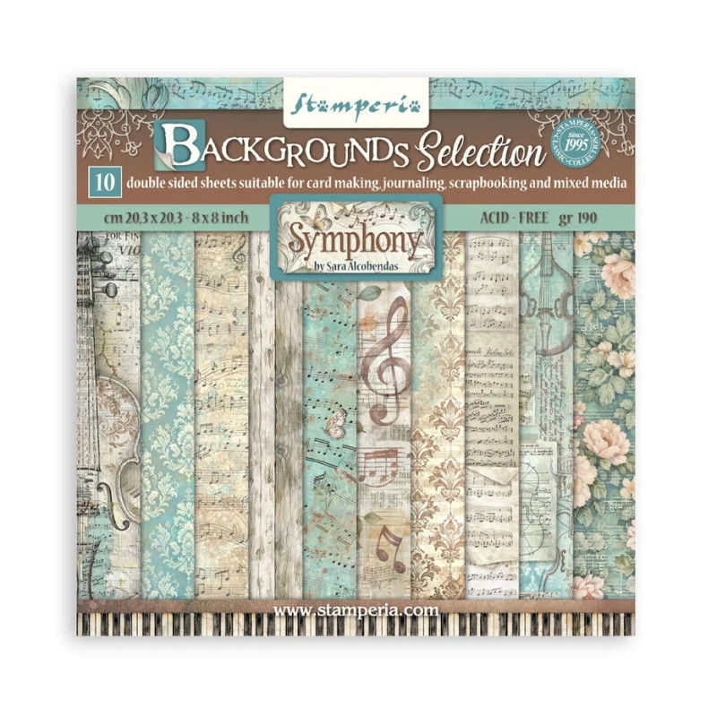 Stamperia Symphony 8x8 Inch Paper Pack Maxi Background Selection by Sara Alcobendas (SBBS145)