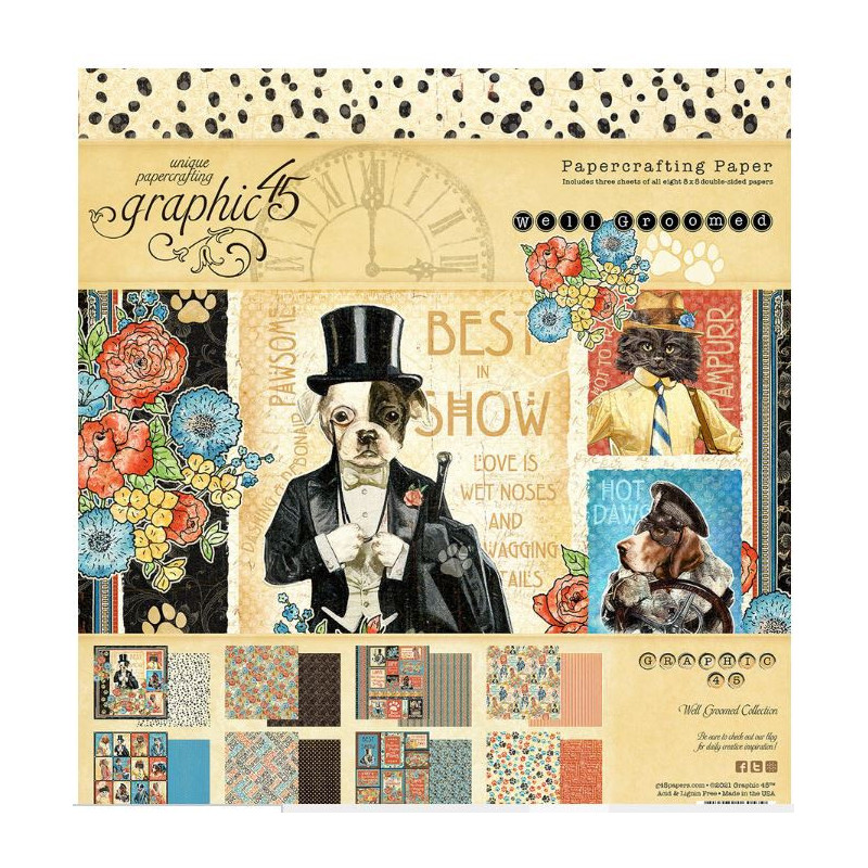 Graphic 45 MIXAT PAKET  Well Groomed  Paper Pad, journaling cards, die cut, 4502267-4