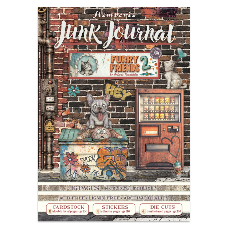 Stamperia Printed Art Junk journal: stickers, cut-outs, backgrounds for Art and Craft - Furry Friends 2