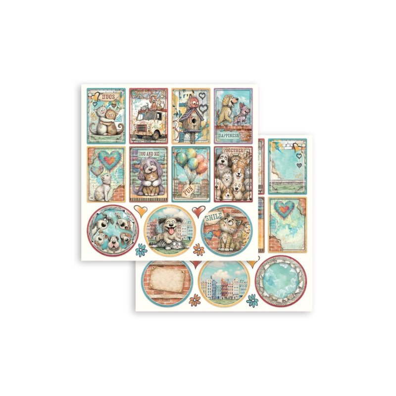 Stamperia Furry Friends 2 12x12 Inch Paper Sheet Cards and Rounds (1st) by Antonis Tzanidakis (SBB1172)
