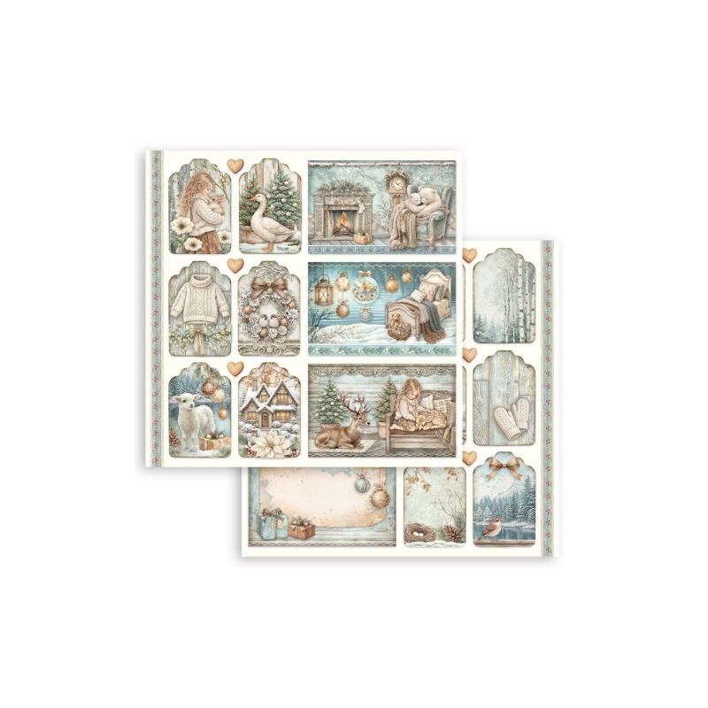 Stamperia White Christmas 12x12 Inch Paper Sheet Mixed Cards and Tags (1st) by Cristina Radovan (SBB1159)