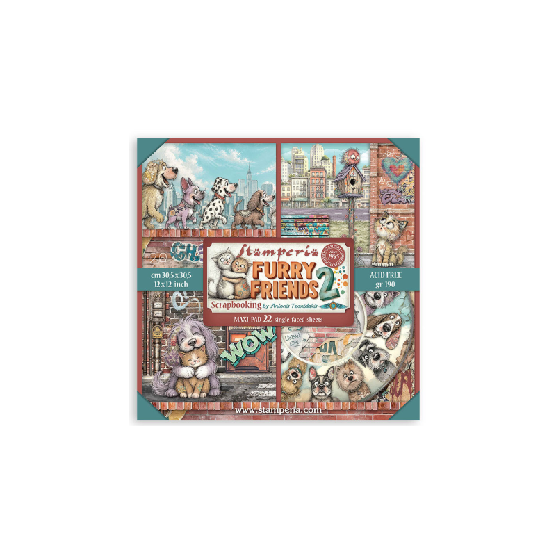 Stamperia Furry Friends 2 12x12 Inch Paper Pack (Single Face) by Antonis Tzanidakis (SBBXLB41)