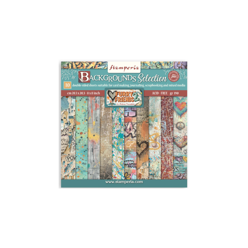 Stamperia Furry Friends 2 8x8 Inch Paper Pack Maxi Background Selection by Antonis Tzanidakis (SBBS151)