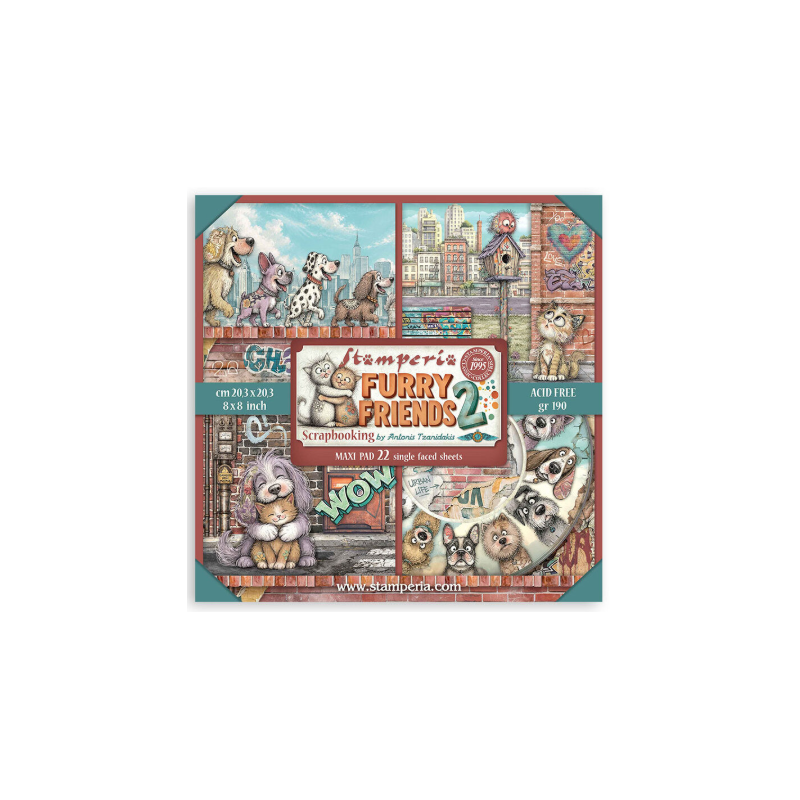 Stamperia Furry Friends 2 8x8 Inch Paper Pack (Single Face) by Antonis Tzanidakis (SBBSXB29)