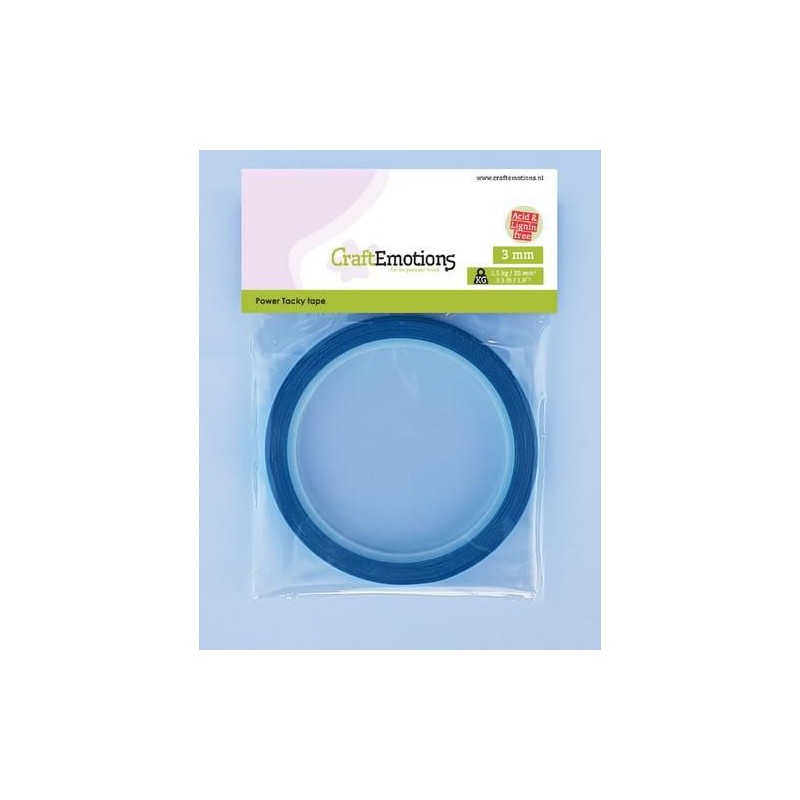 CraftEmotions Power Tacky tape BLÅ Tejp  3 mm 10 MT 1 RL