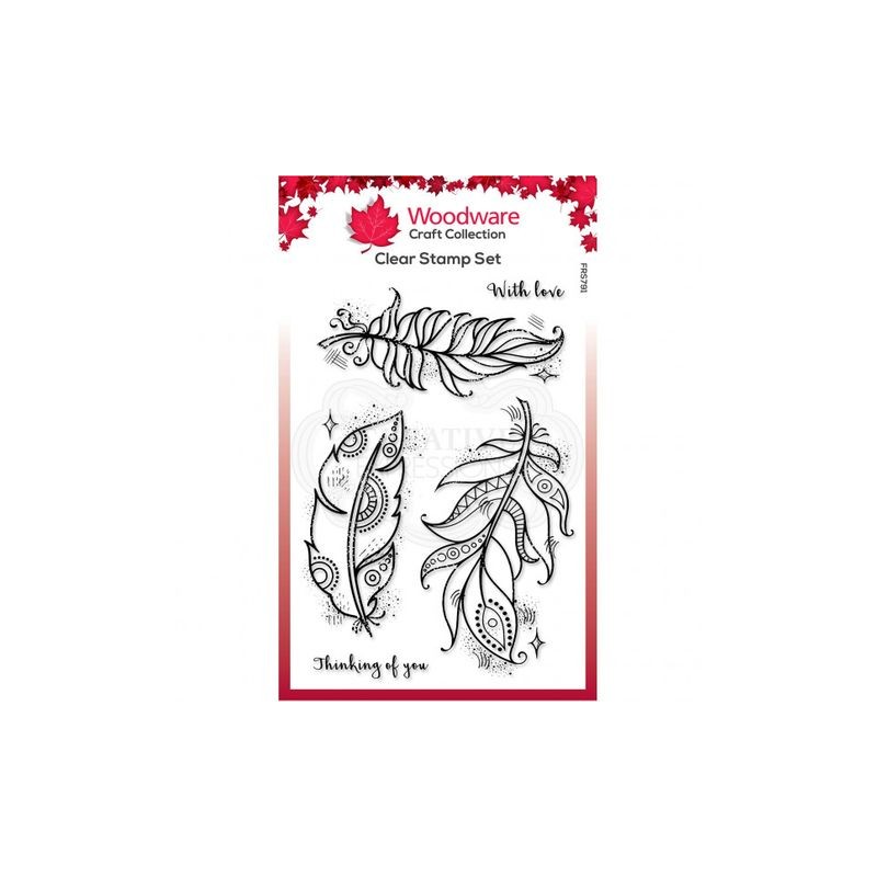 Woodware Clear Stamp set Boho feathers A6