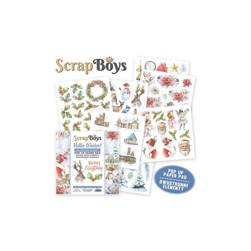 Scrapboys POP UP ej utstansade, double sided elements - Hello Winter  190gr 15,2x15,2cm