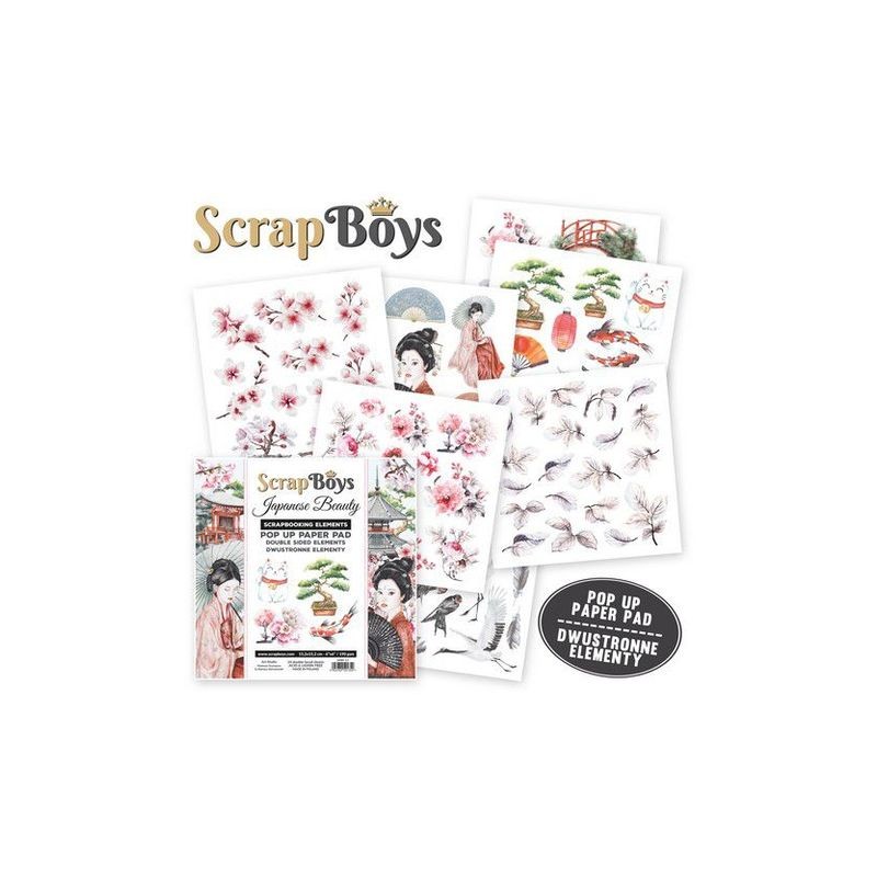 Scrapboys POP UP Paper Pad double sided elements - Japanese Beauty  190gr 15,2x15,2cm
