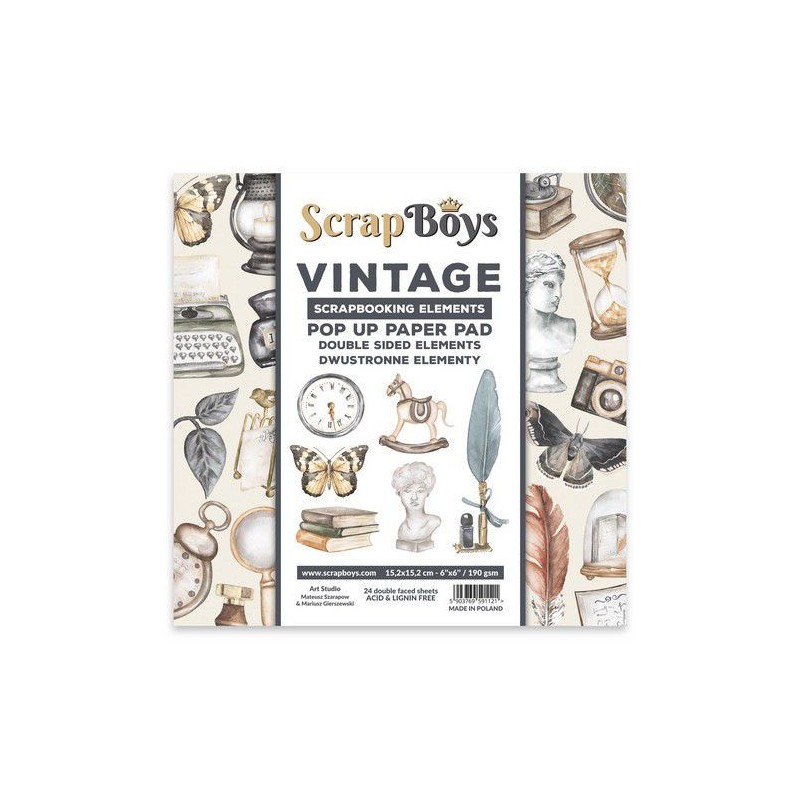 Scrapboys POP UP ej utstansade, double sided elements - Vintage  190gr 15,2x15,2cm