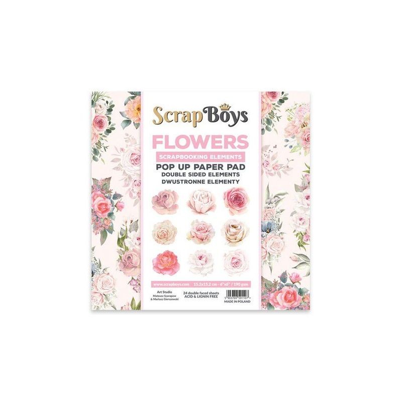 Scrapboys POP UP ej utstansade, double sided elements - Flowers / Roses  190gr 15,2x15,2cm