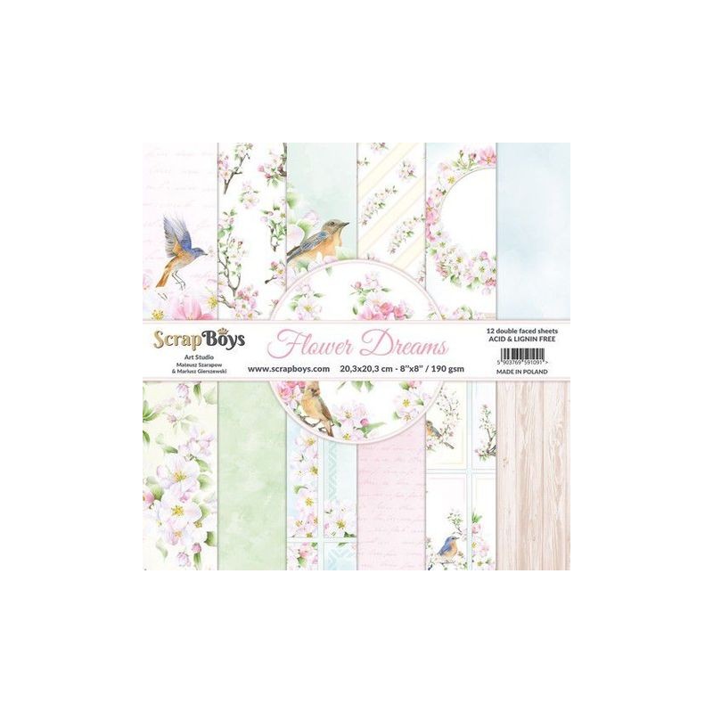 ScrapBoys Flower dreams paperpad 12 sh+cut out elements-DS  190gr 20,3x20,3cm