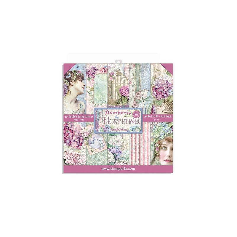 Stamperia Block 10 Sheets 20.3X20.3 (8"X8") Double Face "Hortensia"