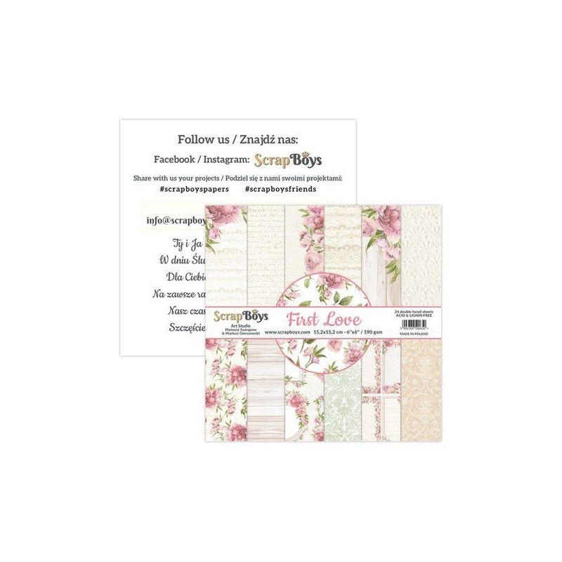 ScrapBoys First Love paperpad 24 vl+cut out elements-DZ  190gr 15,2x15,2cm
