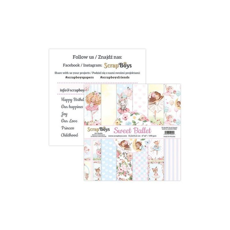 ScrapBoys Sweet Ballet paperpad 24 vl+cut out elements-DZ  190gr 15,2x15,2cm