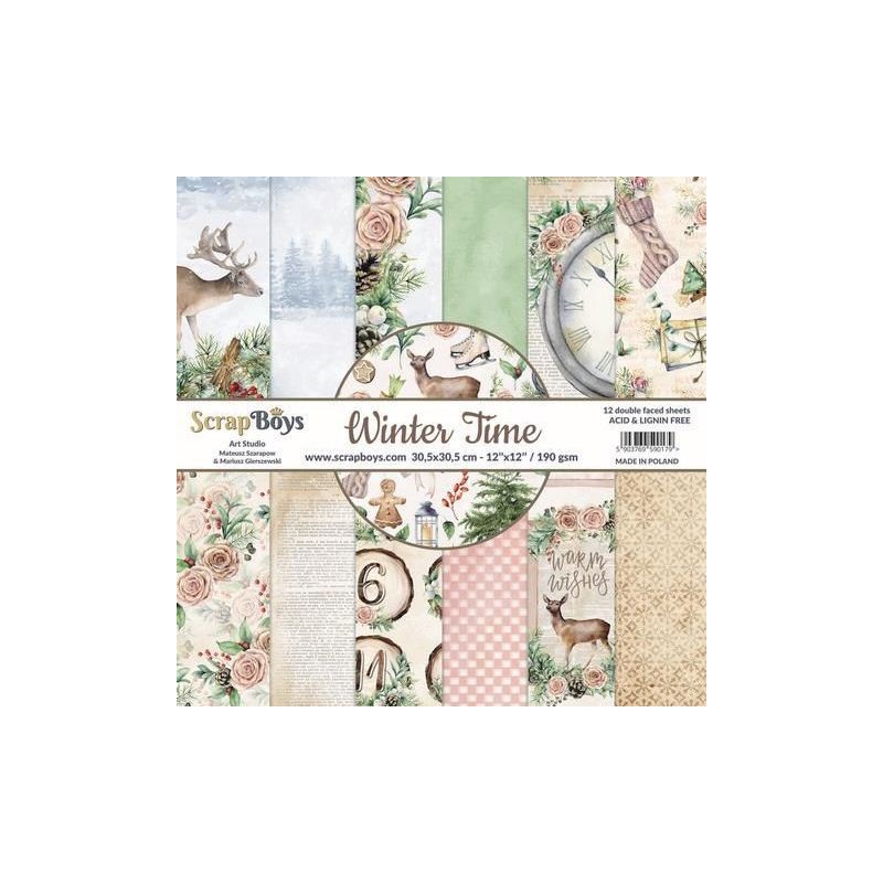 ScrapBoys Winter Time paperset 12 sh+cut out elements-DZ  190gr 30,5 x 30,5cm