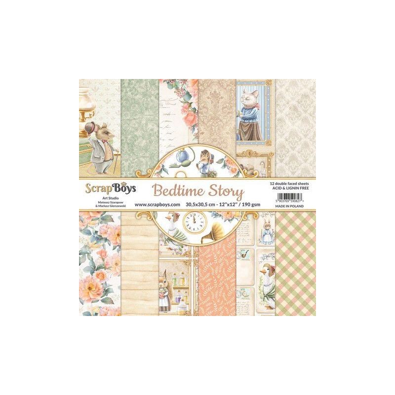 ScrapBoys Bedtime story paperset 12 sh+cut out elements-DS  190gr 30,5x30,5cm