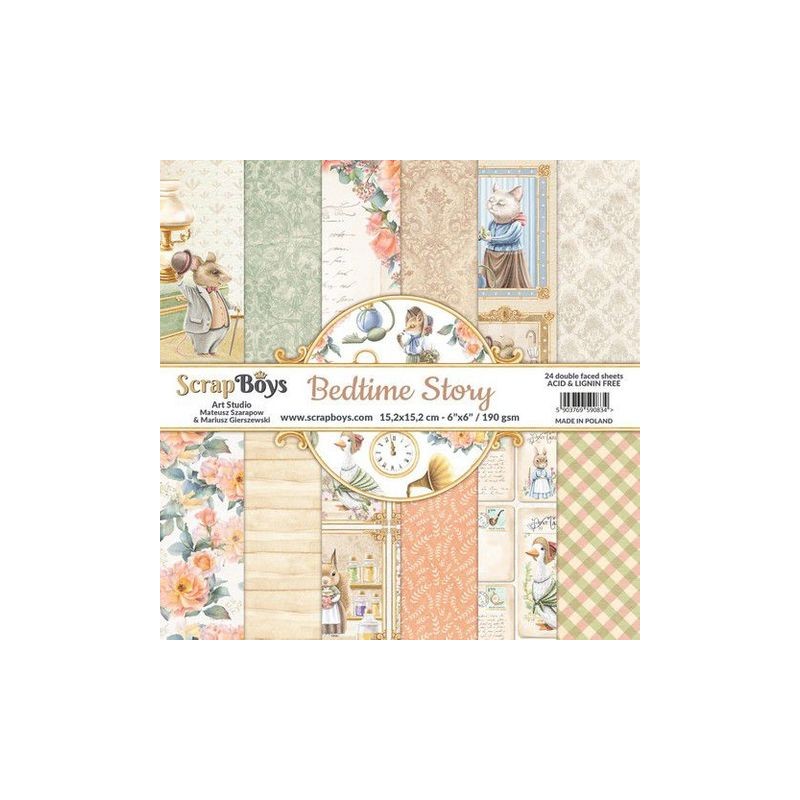 ScrapBoys Bedtime story paperpad 24 sh+cut out elements-DS  190gr 15,2x15,2cm